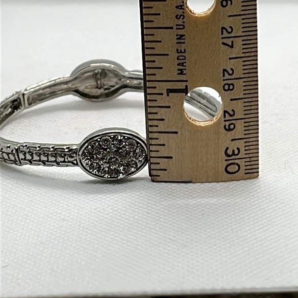 Women's Formal Prom Rhinestone Stretch Bracelet Sliver Tone Art Deco Style - Picture 5 of 7